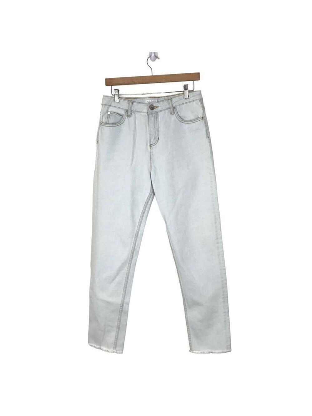 Sandro Paris Light Wash 5 Pocket High Rise Raw Hem Jeans Size 40